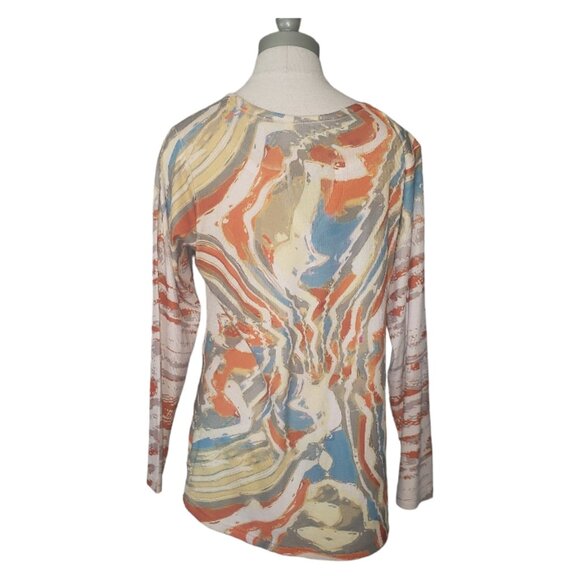 CT471 Patchington Abstract design V-necl Long Sleeve Ribbed Blouse M - Picture 4 of 4